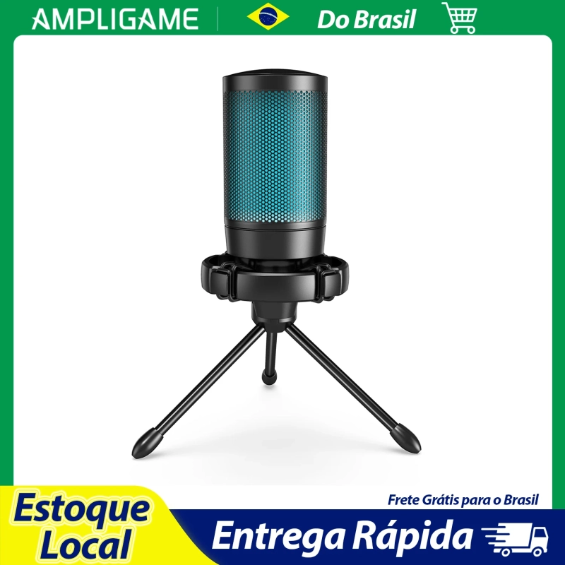 Microfone Gamer Fifine AmpliGame A2W Condensador USB RGB