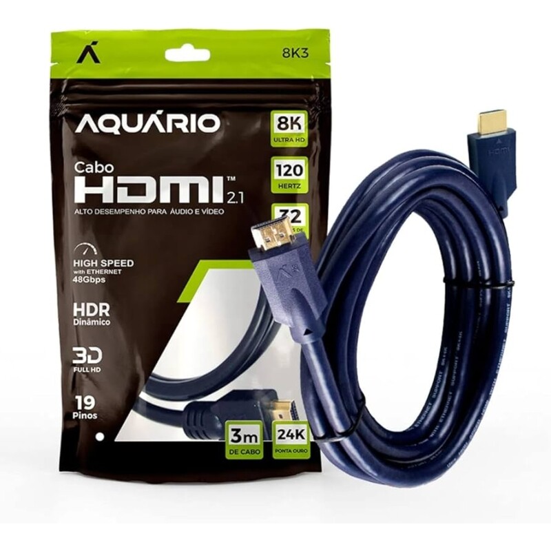 CABO HDMI 2.1 8K 3D 19 PINOS - 3 METROS